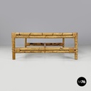 Tavolo da caffè in paglia di Vienna e rattan, 1970 ca.