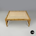 Tavolo da caffè in paglia di Vienna e rattan, 1970 ca.