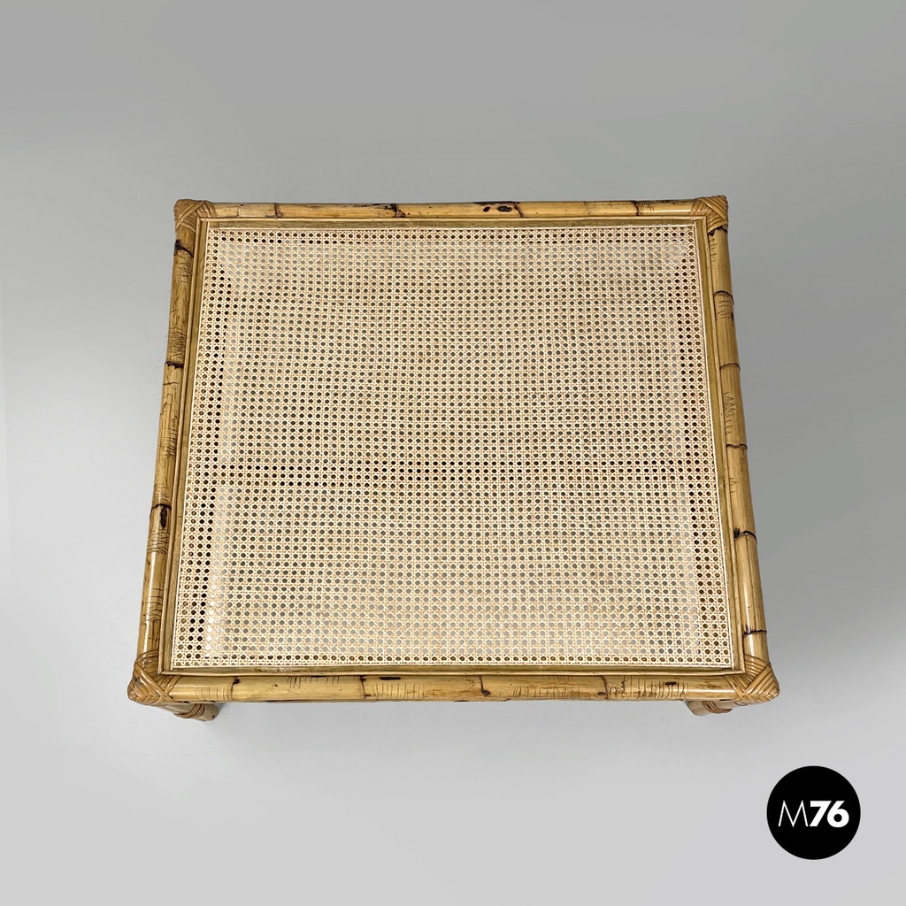 Tavolo da caffè in paglia di Vienna e rattan, 1970 ca.