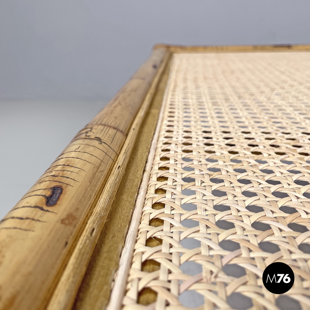 Tavolo da caffè in paglia di Vienna e rattan, 1970 ca.