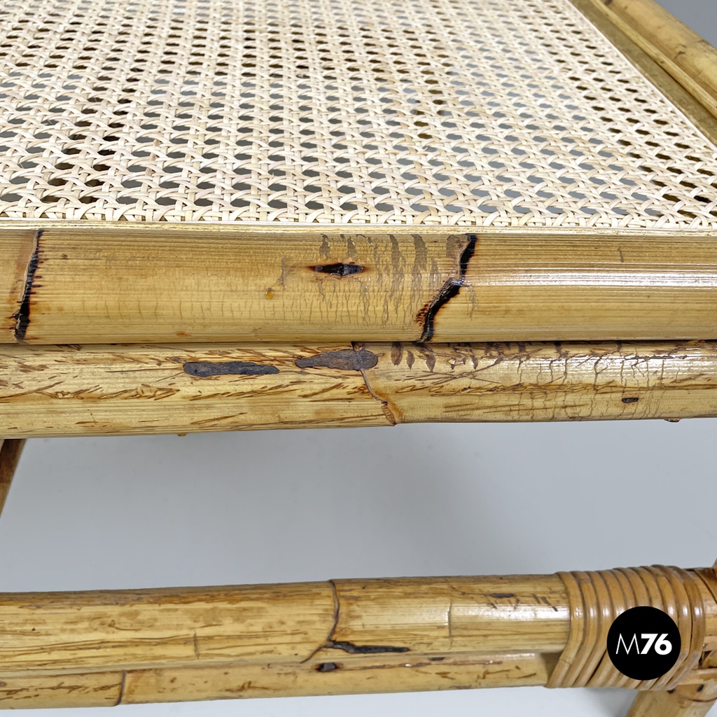 Tavolo da caffè in paglia di Vienna e rattan, 1970 ca.