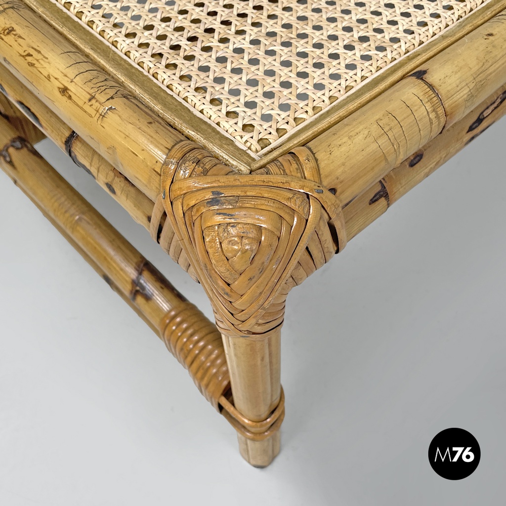 Tavolo da caffè in paglia di Vienna e rattan, 1970 ca.