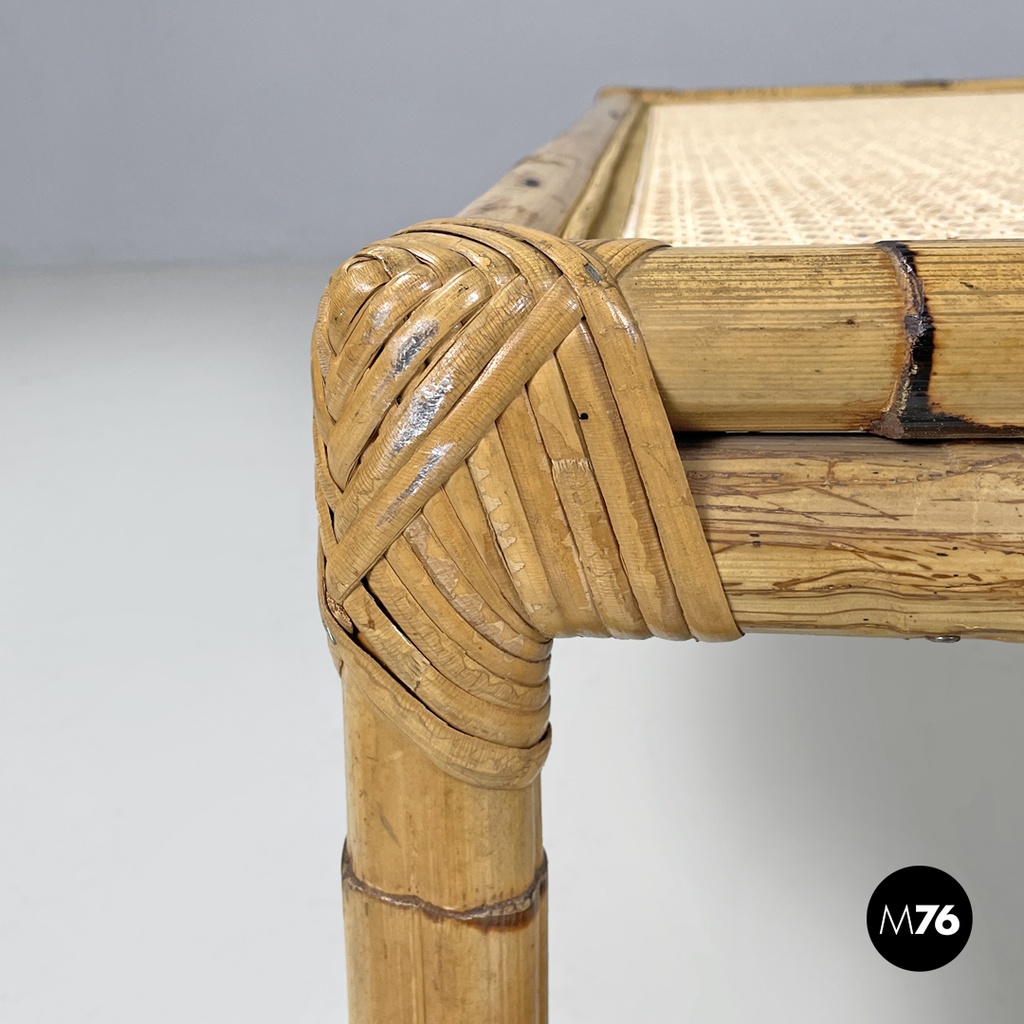 Tavolo da caffè in paglia di Vienna e rattan, 1970 ca.