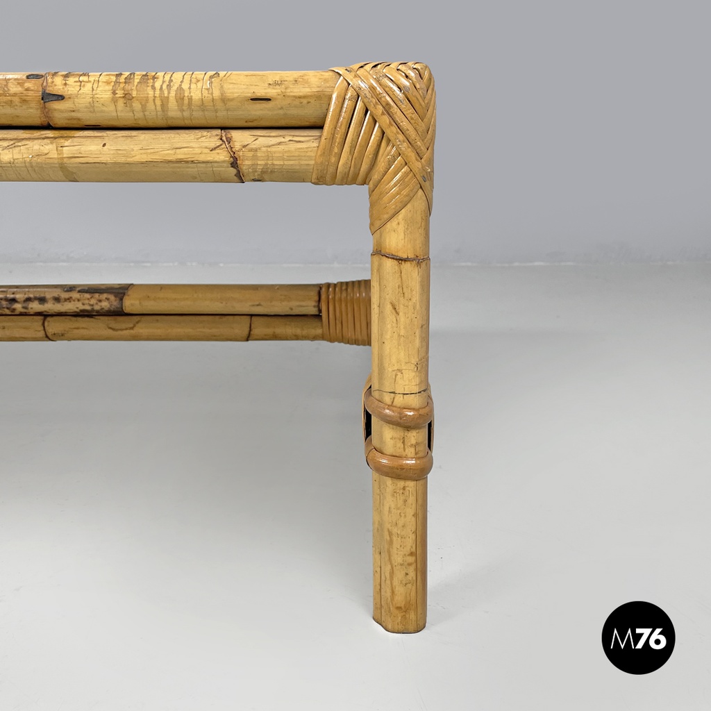 Tavolo da caffè in paglia di Vienna e rattan, 1970 ca.