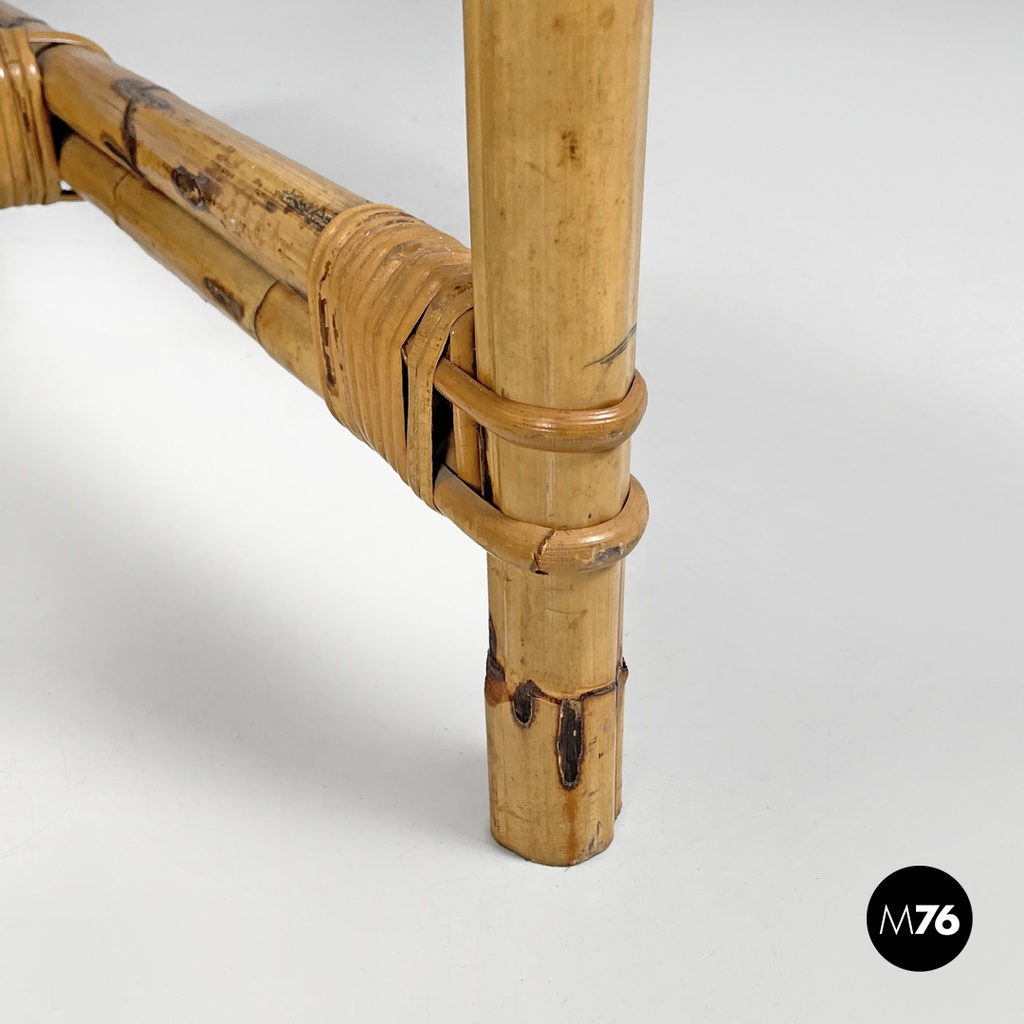 Tavolo da caffè in paglia di Vienna e rattan, 1970 ca.