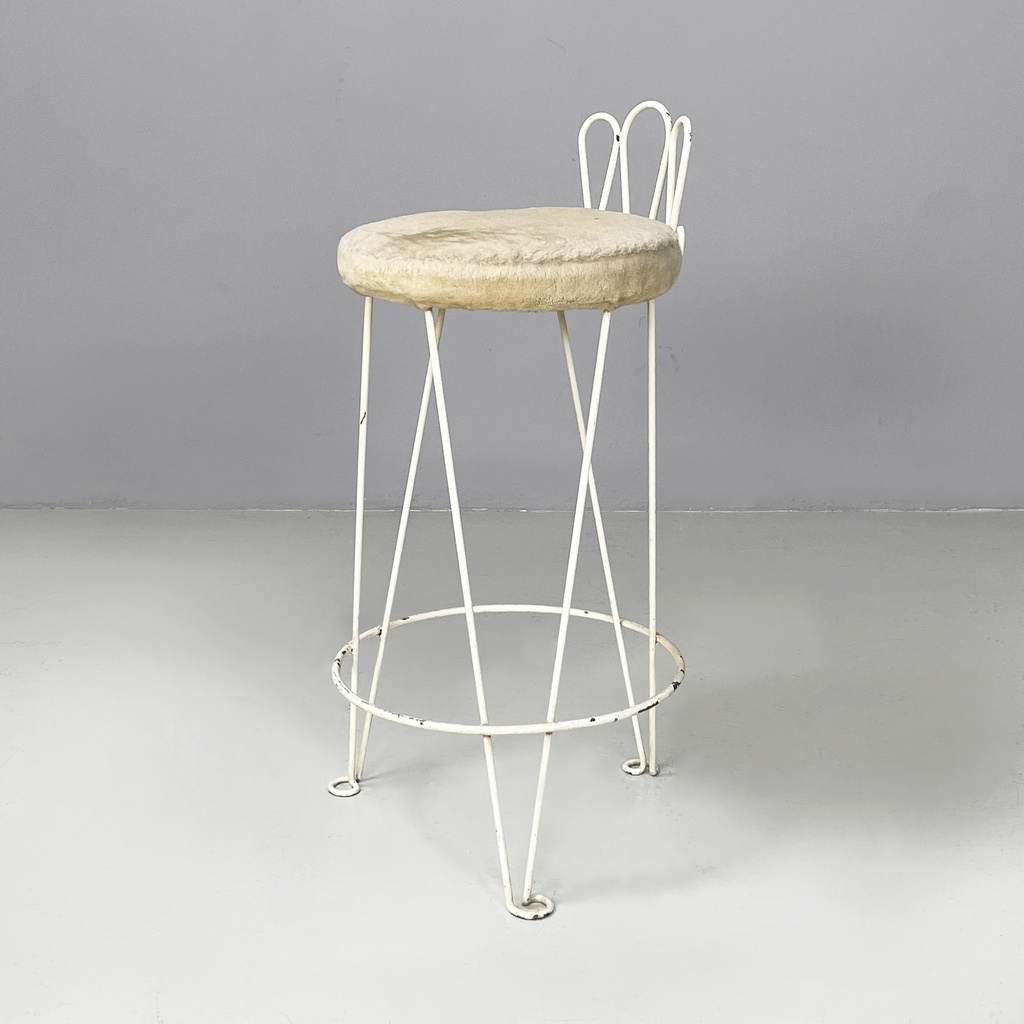 Sgabello in tessuto e metallo bianco, 1930 ca.