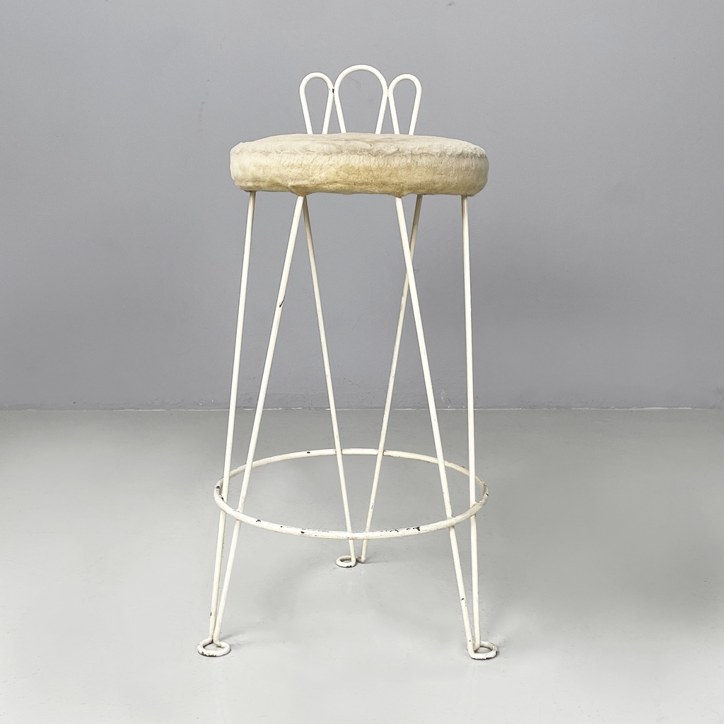 Sgabello in tessuto e metallo bianco, 1930 ca.