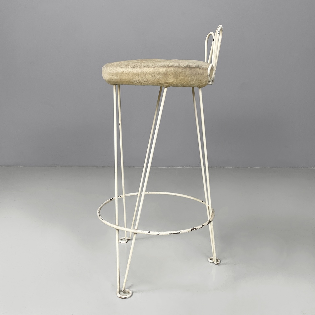 Sgabello in tessuto e metallo bianco, 1930 ca.