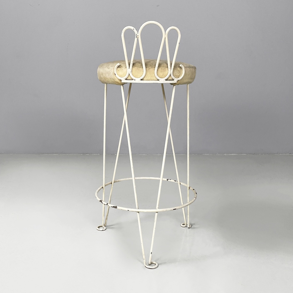 Sgabello in tessuto e metallo bianco, 1930 ca.