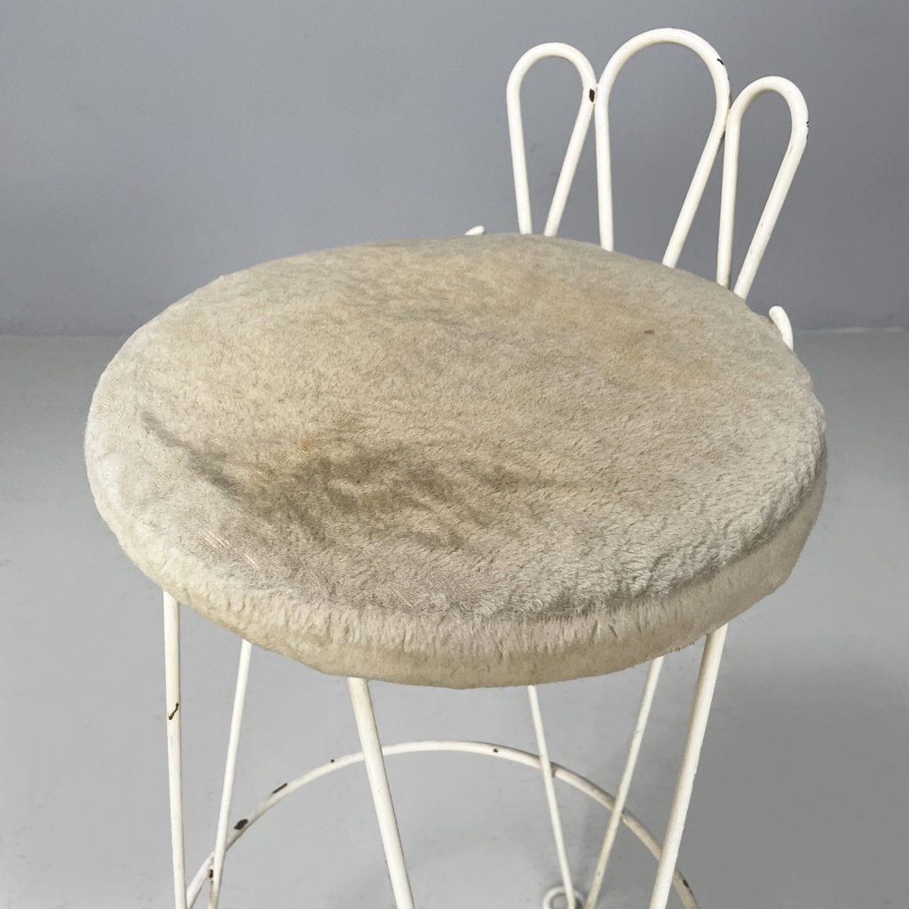 Sgabello in tessuto e metallo bianco, 1930 ca.