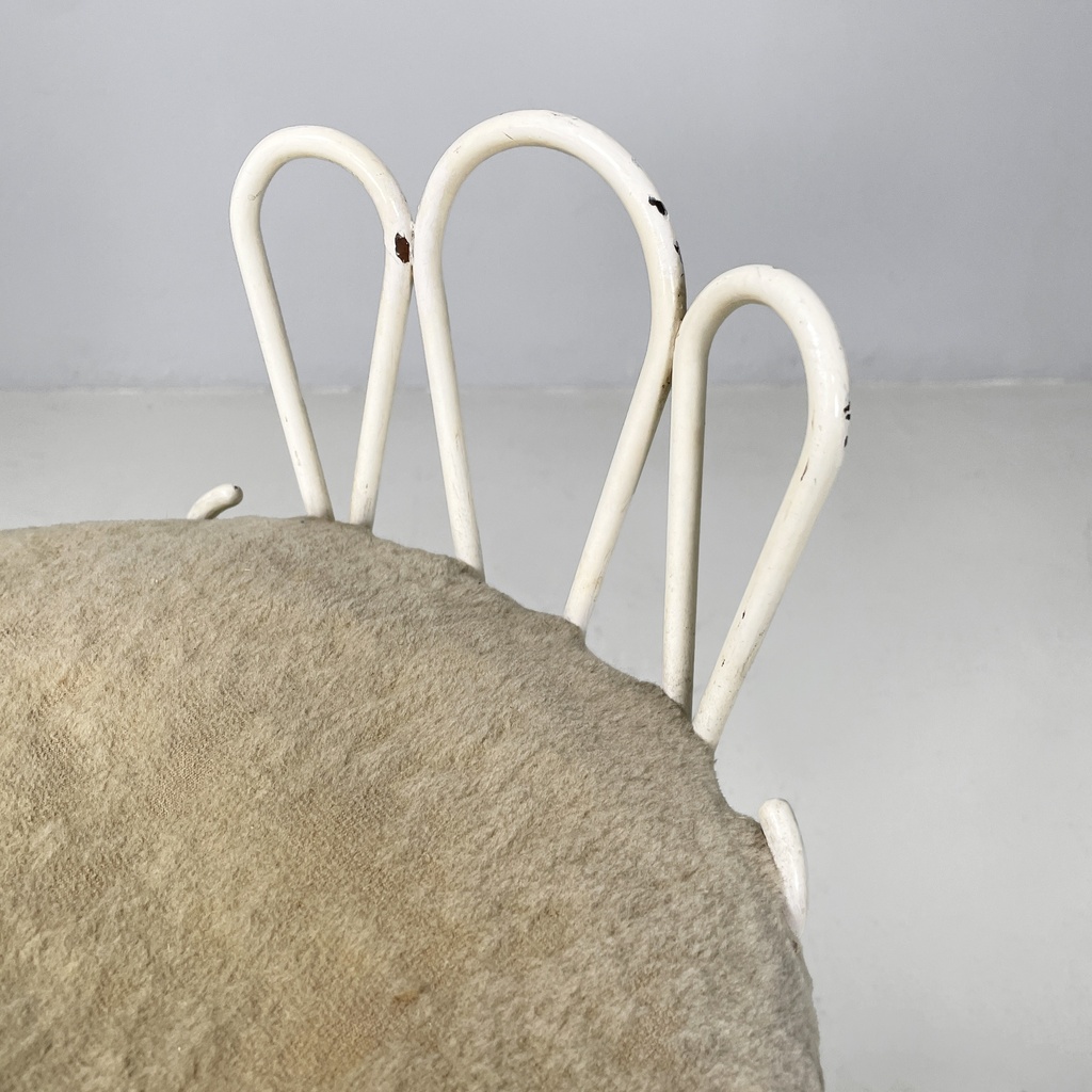 Sgabello in tessuto e metallo bianco, 1930 ca.