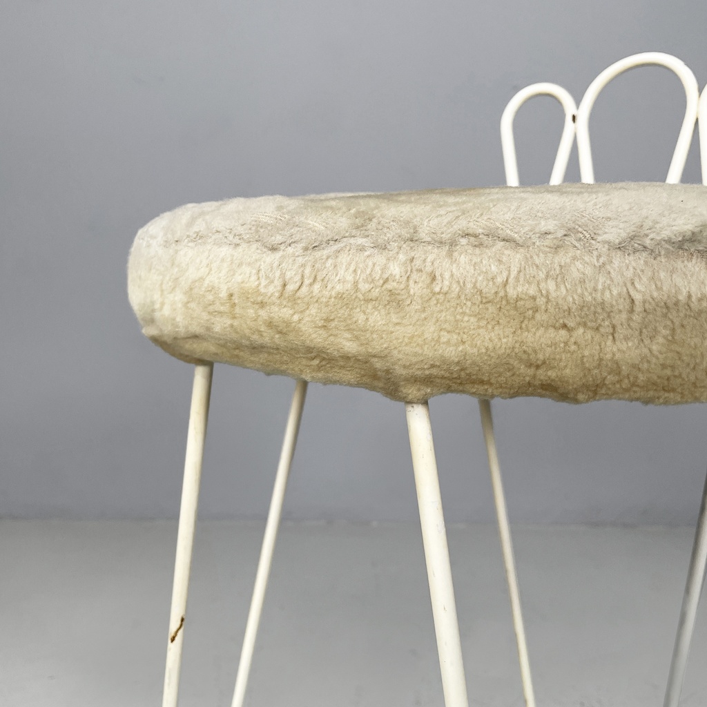 Sgabello in tessuto e metallo bianco, 1930 ca.