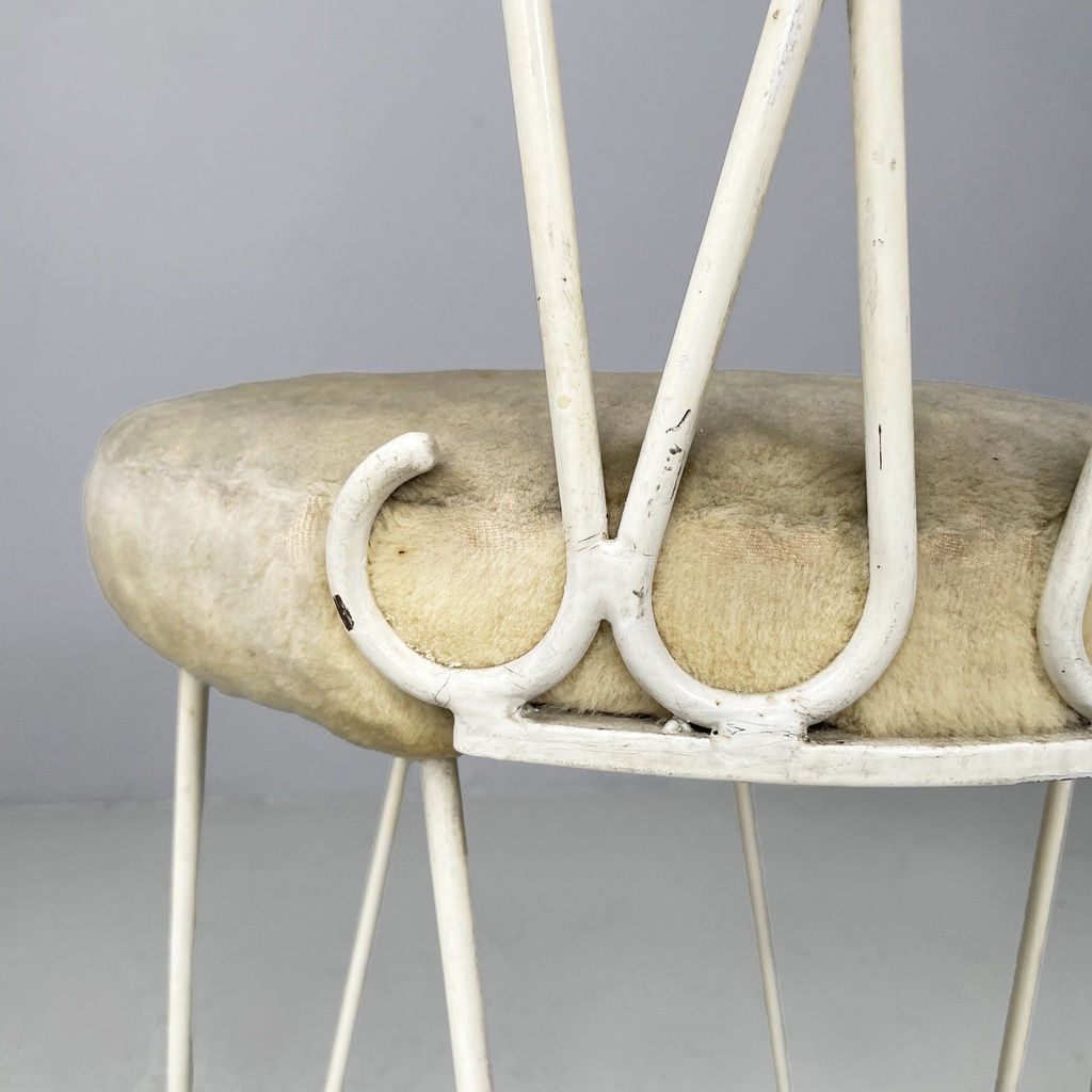 Sgabello in tessuto e metallo bianco, 1930 ca.