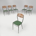 Sedie on metallo, rattan e finta pelle verde, 1960 ca. 
