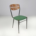Sedie on metallo, rattan e finta pelle verde, 1960 ca. 
