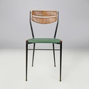 Sedie on metallo, rattan e finta pelle verde, 1960 ca. 