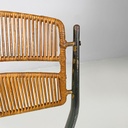 Sedie on metallo, rattan e finta pelle verde, 1960 ca. 