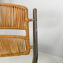 Sedie on metallo, rattan e finta pelle verde, 1960 ca. 