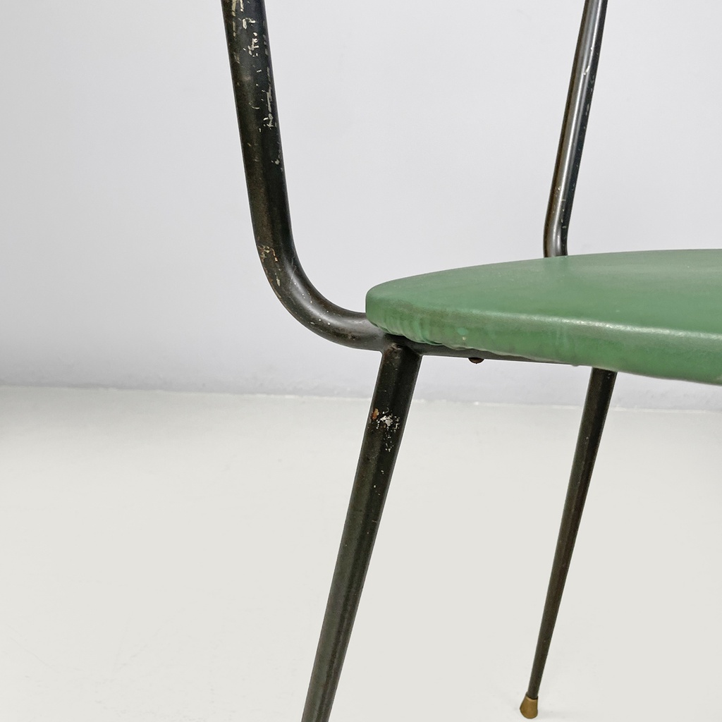 Sedie on metallo, rattan e finta pelle verde, 1960 ca. 