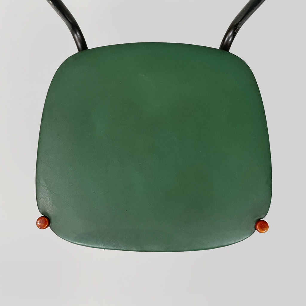 Sedie on metallo, rattan e finta pelle verde, 1960 ca. 