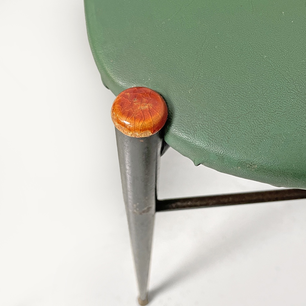 Sedie on metallo, rattan e finta pelle verde, 1960 ca. 