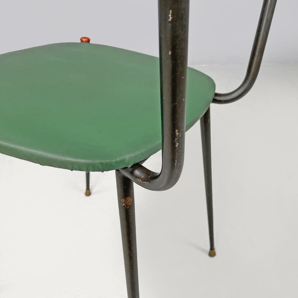Sedie on metallo, rattan e finta pelle verde, 1960 ca. 
