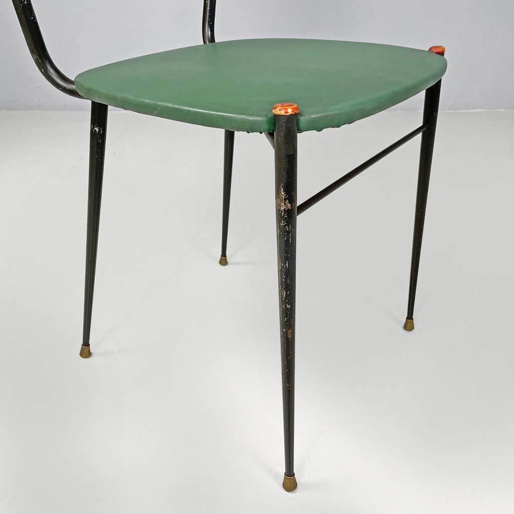 Sedie on metallo, rattan e finta pelle verde, 1960 ca. 