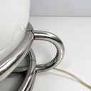 Lampada da tavolo in vetro opalino e acciaio, 1970 ca.