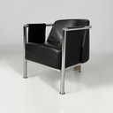 Poltrona in pelle nera e acciaio, 1980 ca.