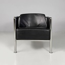 Poltrona in pelle nera e acciaio, 1980 ca.