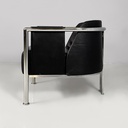 Poltrona in pelle nera e acciaio, 1980 ca.