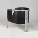 Poltrona in pelle nera e acciaio, 1980 ca.