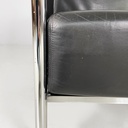 Poltrona in pelle nera e acciaio, 1980 ca.