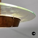 Lampadario con decorazione in vetro e rame, 1940 ca.
