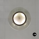 Lampadario con decorazione in vetro e rame, 1940 ca.