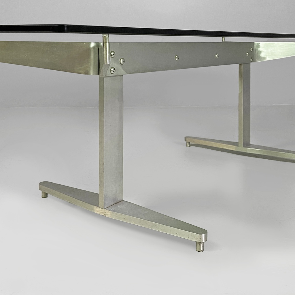 Tavolo da caffè in vetro e alluminio, 1970 ca.