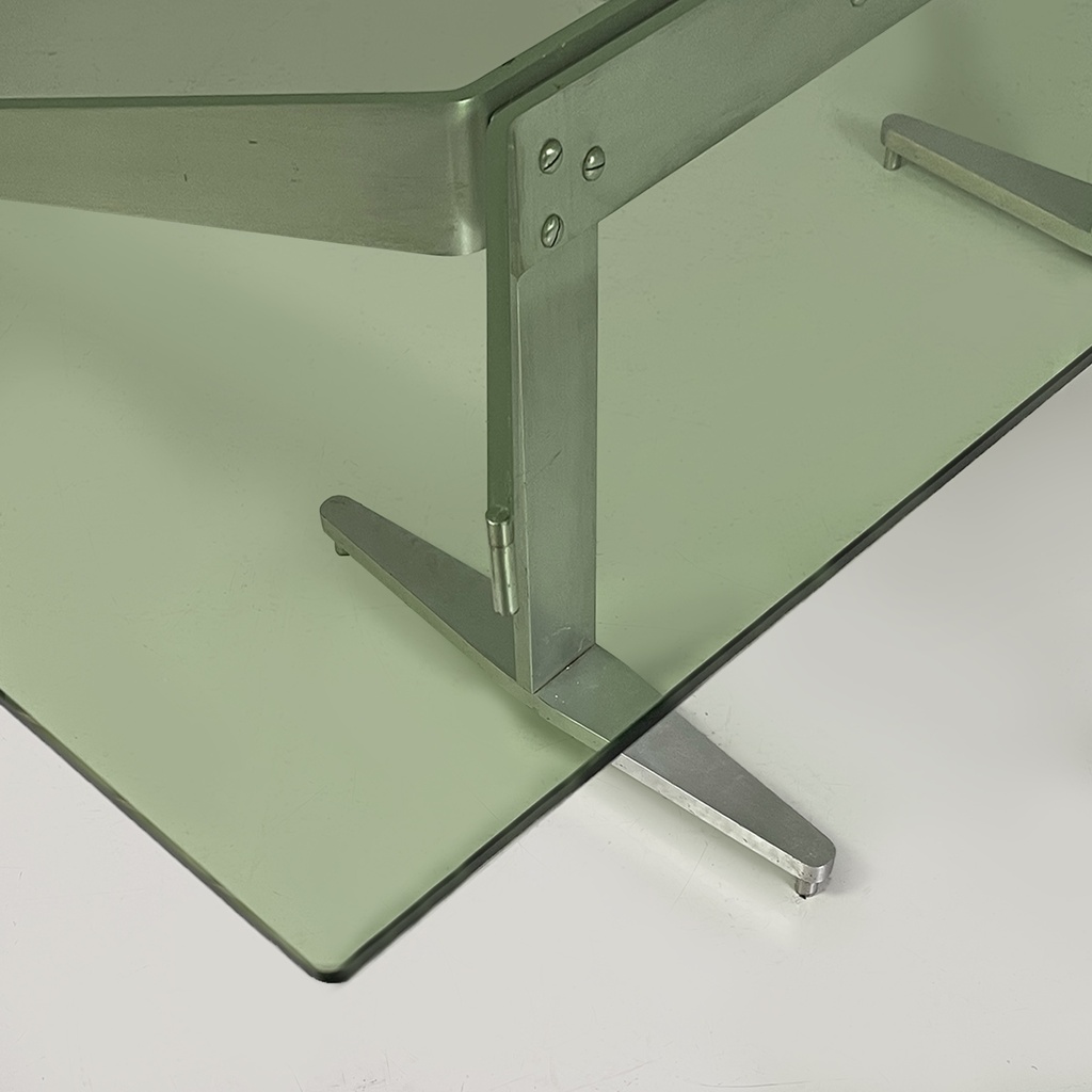 Tavolo da caffè in vetro e alluminio, 1970 ca.