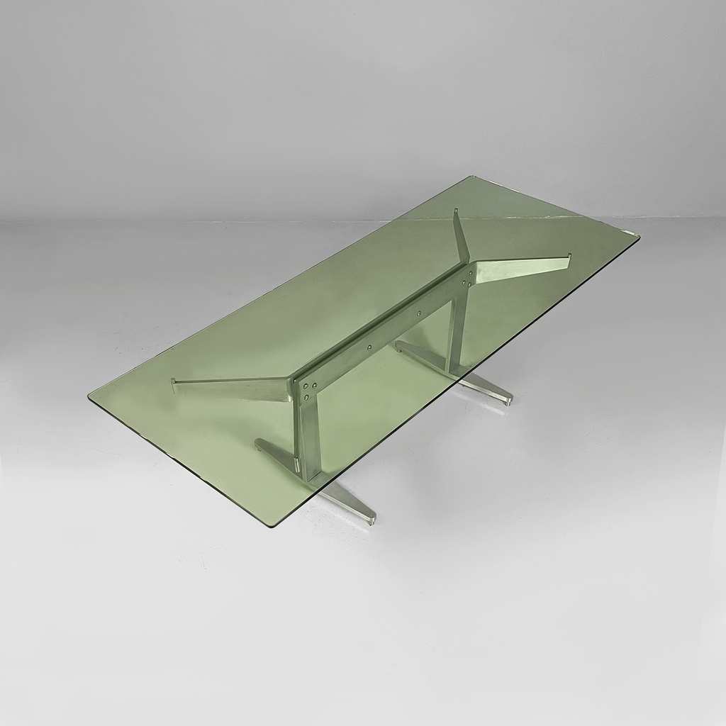 Tavolo da caffè in vetro e alluminio, 1970 ca.