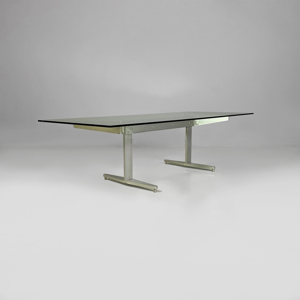 Tavolo da caffè in vetro e alluminio, 1970 ca.