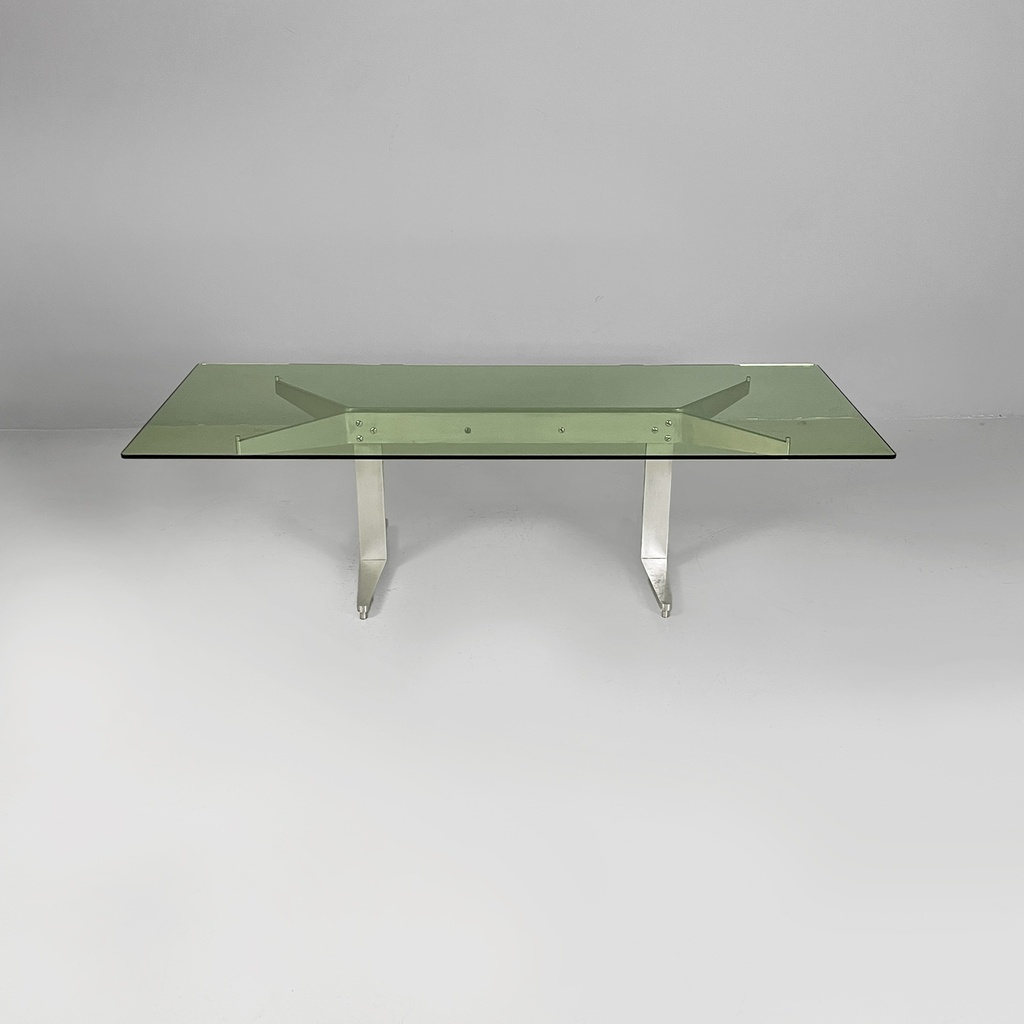 Tavolo da caffè in vetro e alluminio, 1970 ca.