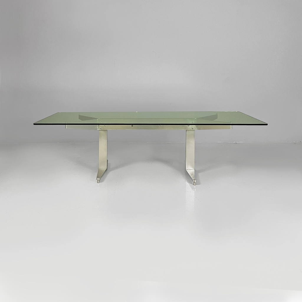 Tavolo da caffè in vetro e alluminio, 1970 ca.
