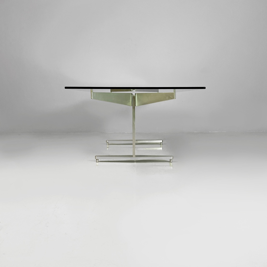Tavolo da caffè in vetro e alluminio, 1970 ca.