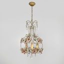 Lampadario in vetro rosa e trasparente, primi del 1900 ca.