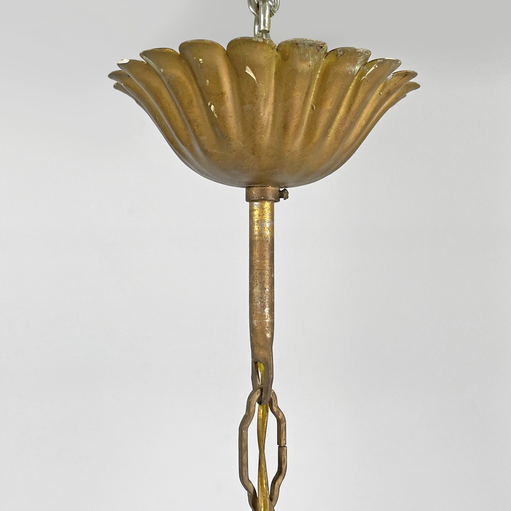 Lampadario in vetro rosa e trasparente, primi del 1900 ca.