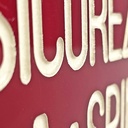 Red plastic and white writing cinema or theater sign, 1960s