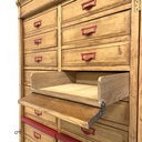 Archivio in legno e metallo rosso, 1940 ca.