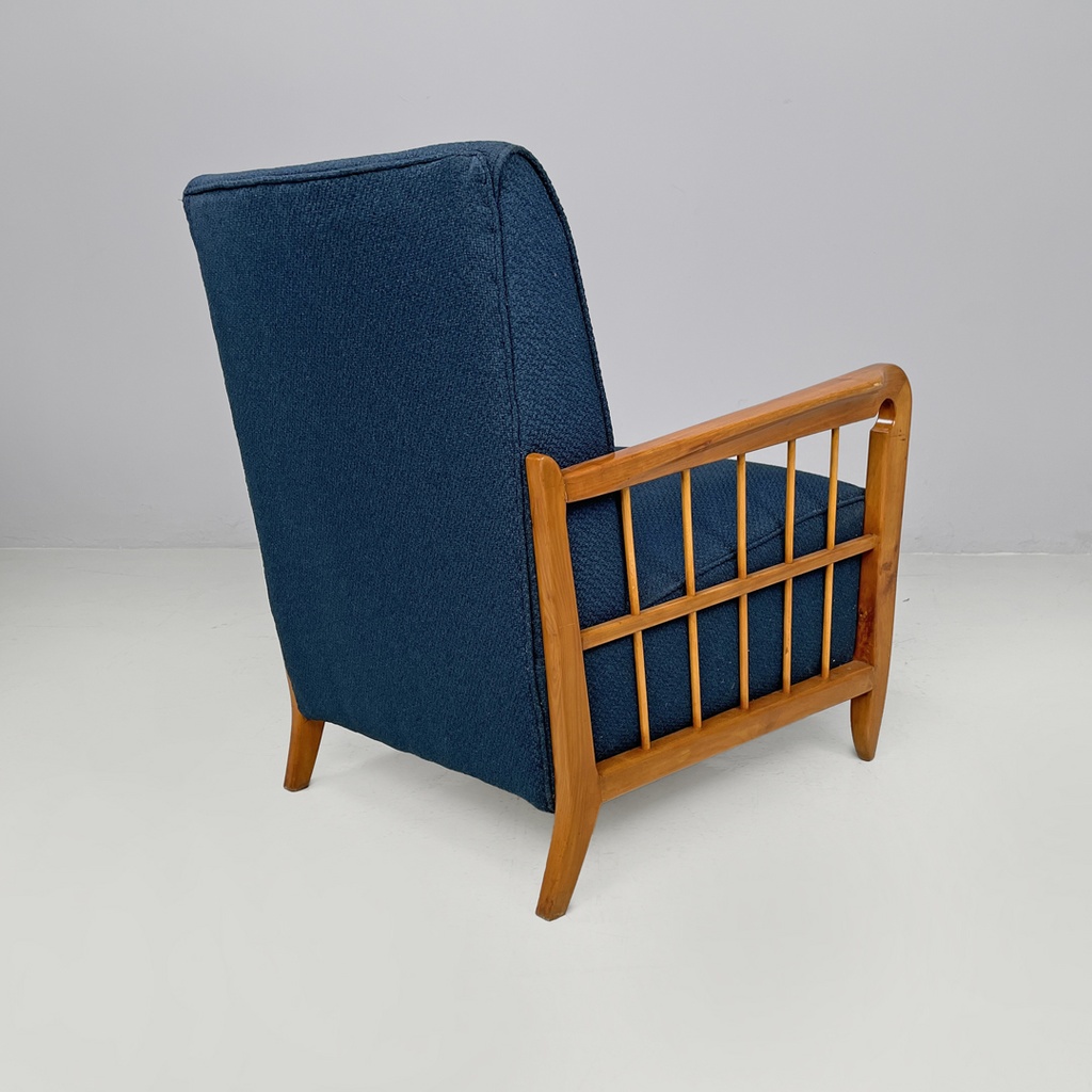 Poltrone in legno e tessuto blu, 1940s