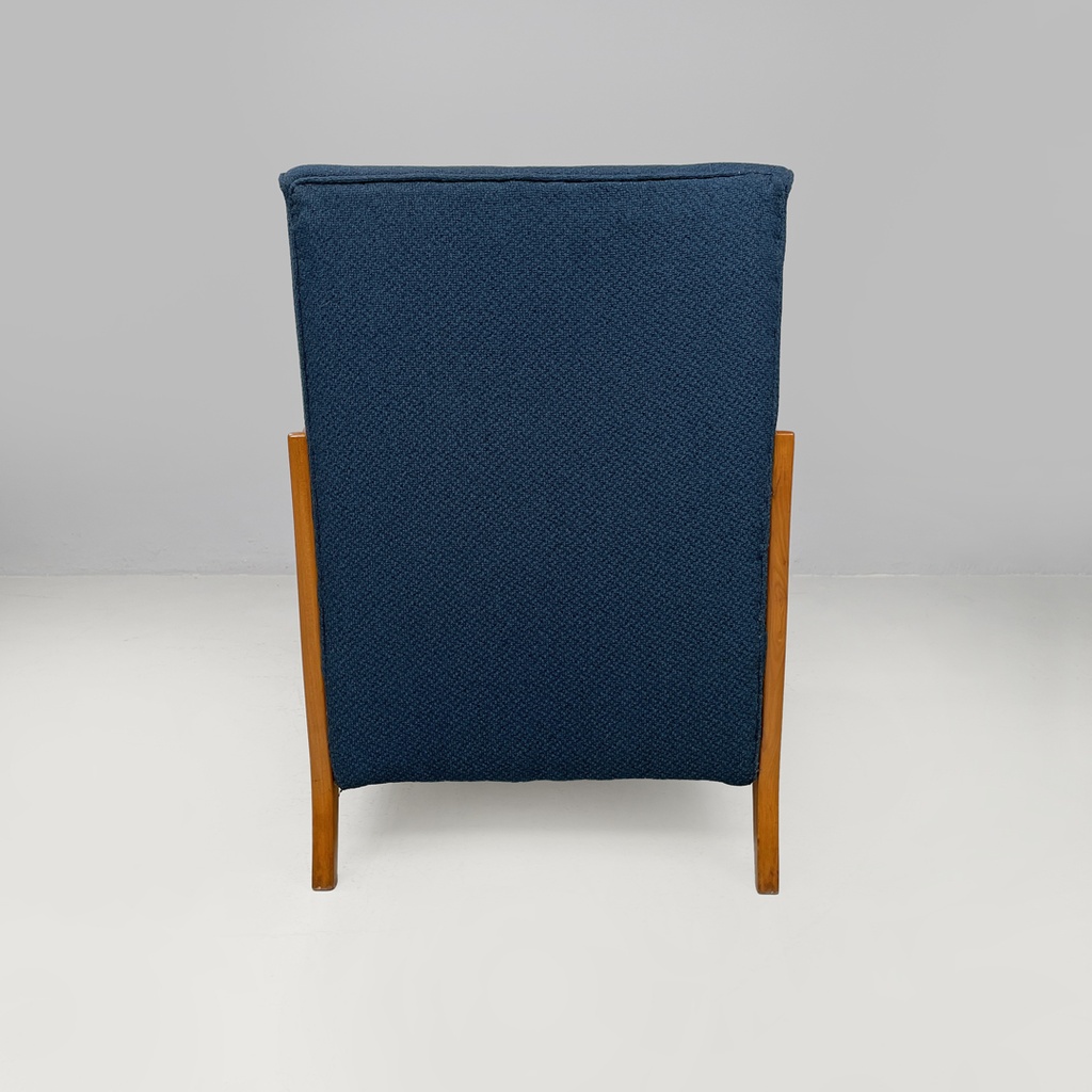 Poltrone in legno e tessuto blu, 1940s
