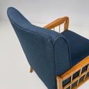Poltrone in legno e tessuto blu, 1940s