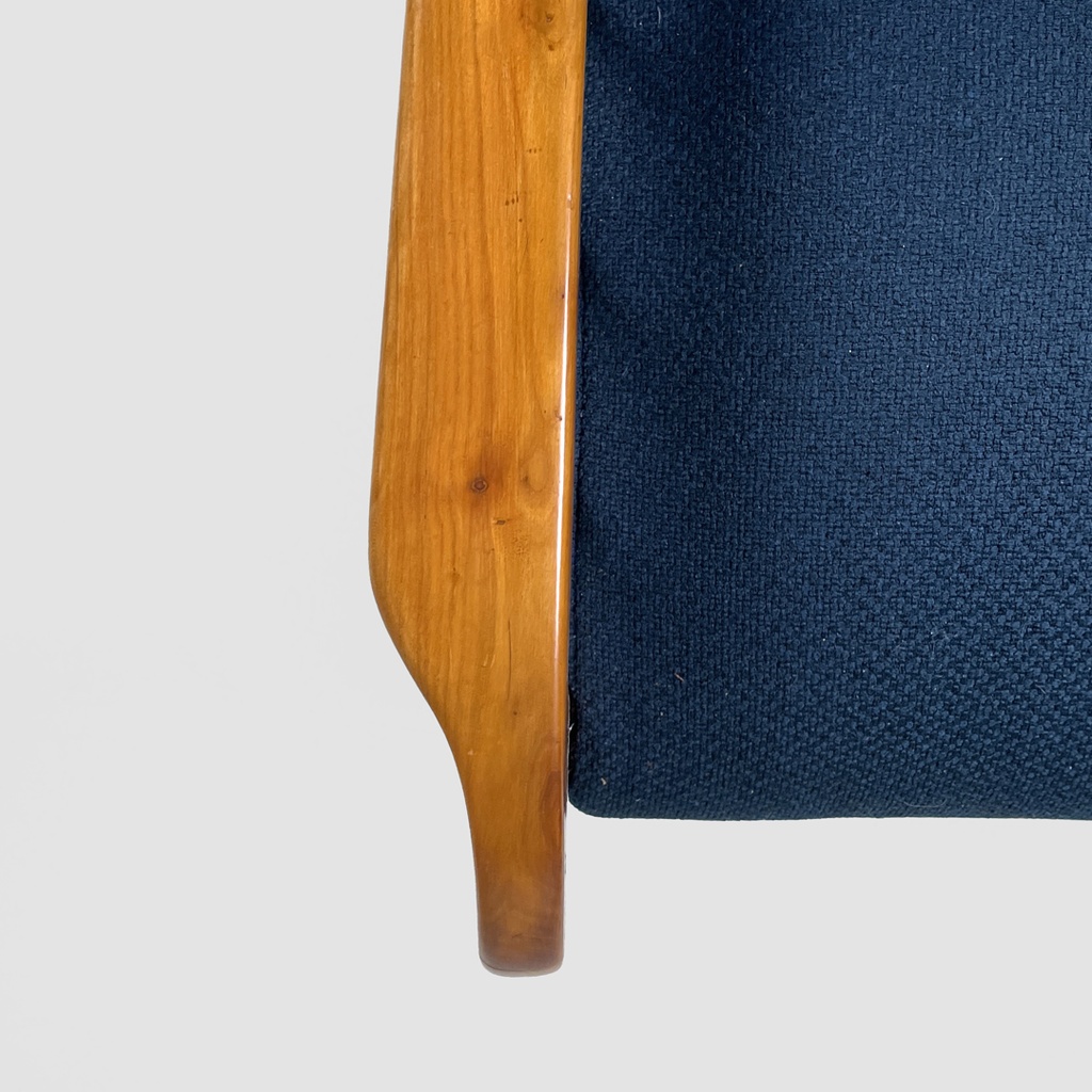 Poltrone in legno e tessuto blu, 1940s